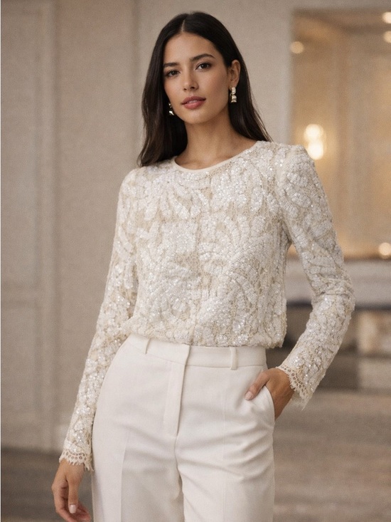 Endless Rose Tops - Endless Rose Sequin Lace Victorian Edwardian Romantic Top Womens Small White
